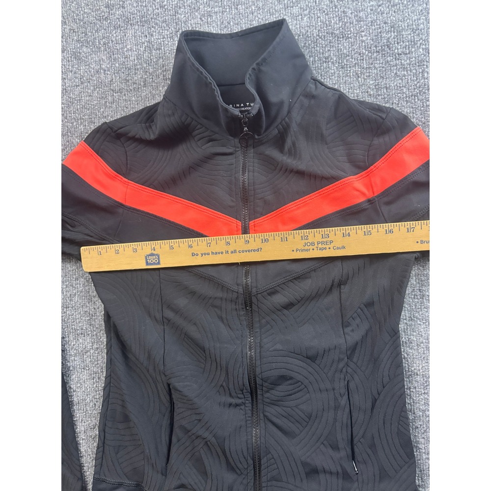 Trina Turk Recreation Track Jacket Women M Black Orange Chevron Full Zip - Picture 5 of 8